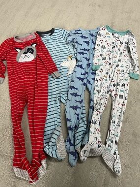 3T Footie Sleepers - 4 Pack Bundle ~ Mostly Carter's | dogs, cats, bears, sharks